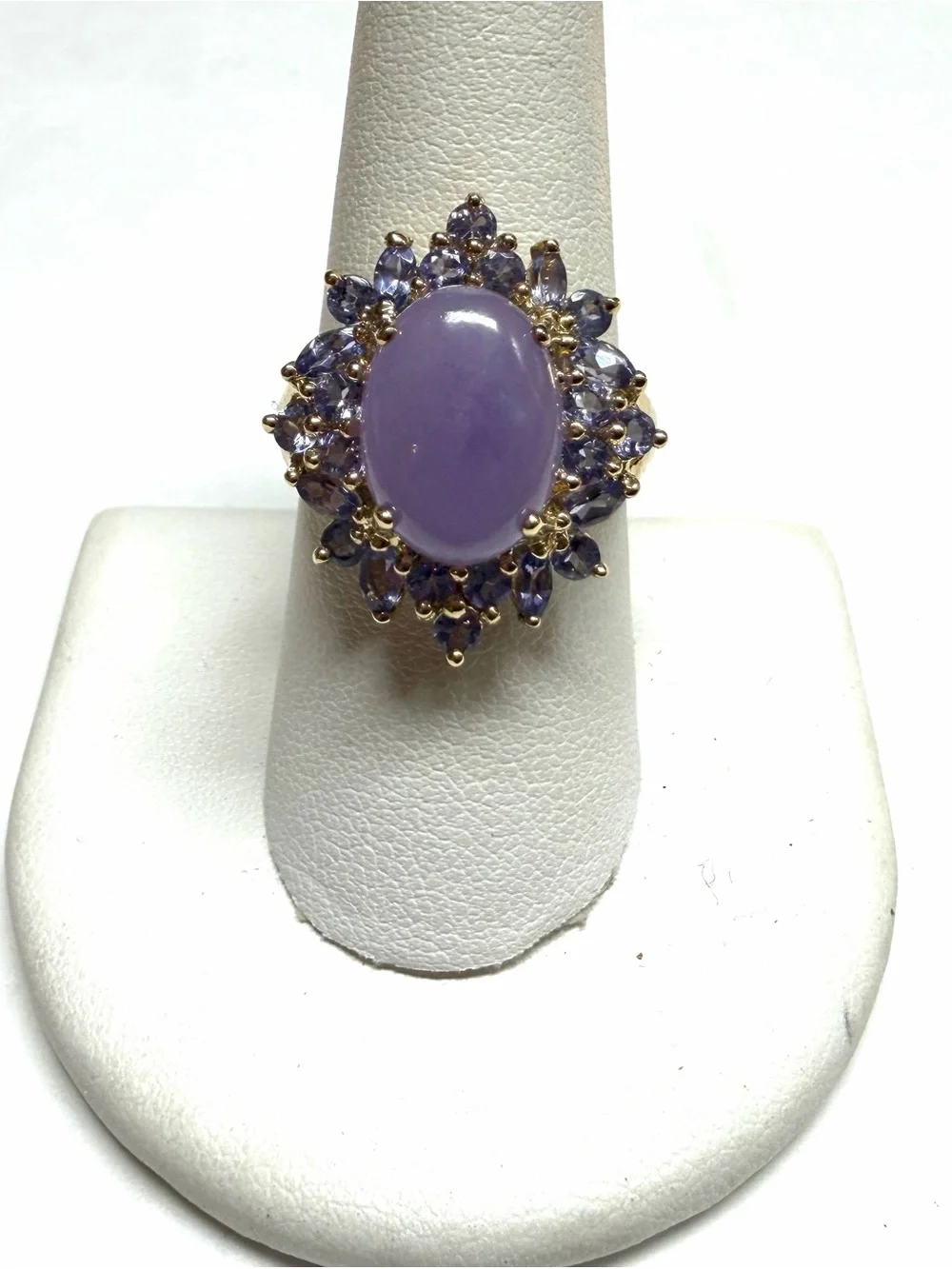 14k Yellow Gold Lavender Jade & Tanzanite Ring
